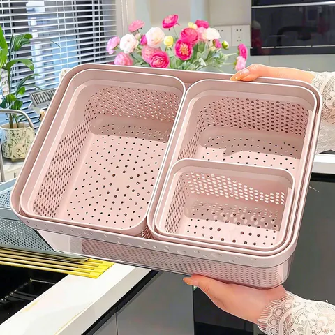 Double Layer Plastic Draining Basket Vegetable Fruit Washing Basin Kitchen Sink Storage Organizer Multipurpose Drain Rack