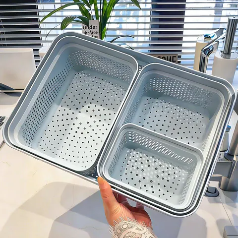 Double Layer Plastic Draining Basket Vegetable Fruit Washing Basin Kitchen Sink Storage Organizer Multipurpose Drain Rack