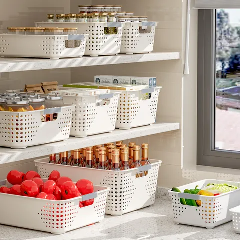 Panier de Rangement en Plastique Ajouré Bureau Cuisine Articles Divers Organisateur Conteneur Boîte de Rangement Portable