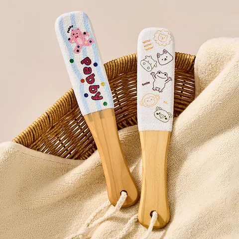 Wooden Foot File Pumice Stone Dead Skin Remover Double Sided Pedicure Tool With Hanging Rope Cartoon Print Foot Care