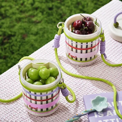 Taza de Ensalada de Frutas de Plástico de Doble Capa Portátil Transparente Drenable Taza de Desayuno con Asa Antigoteo