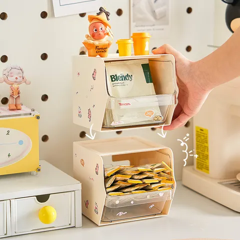 Desktop Storage Box Drawer Style Tea Bag Organizer Plastic Desk Organizer Wall Mounted Storage Container For Home Office