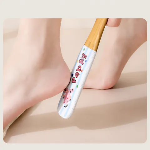 Wooden Foot File Pumice Stone Dead Skin Remover Double Sided Pedicure Tool With Hanging Rope Cartoon Print Foot Care