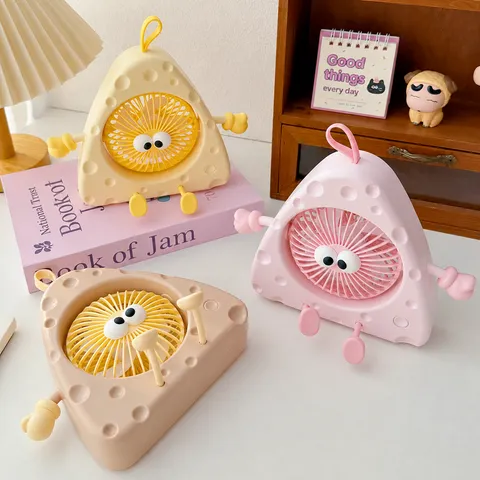 Mignon Dessin Animé Forme de Fromage Bureau USB Charge Portable Mini Ventilateur Avec Support de Téléphone Silencieux Bureau Étudiant Ventilateur