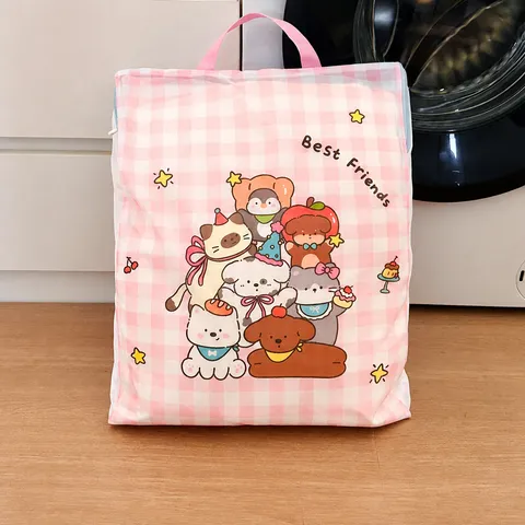 Sac à Linge Mignon à Carreaux de Dessin Animé Grand Sac de Lavage en Maille Anti-Déformation pour Soutien-Gorge Organisateur de Linge