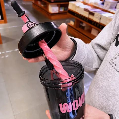 Μεγάλη Χωρητικότητα Φορητό Πλαστικό Κύπελλο με Καλαμάκι Αισθητική Φοιτητής Καλοκαίρι Ανθεκτικό στη Θερμότητα