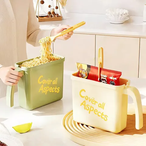 Resin Instant Noodle Bowl With Handle And Fork Large Capacity Microwave Safe Soup Bowl For Student Dormitory Kitchen Tableware