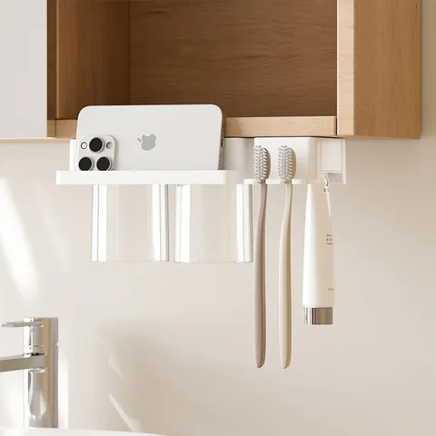 Portaspazzolino da Parete Senza Foratura Spazzolino Elettrico Dentifricio Tazza Risciacquo Magnetica Invertita Organizer per Bagno