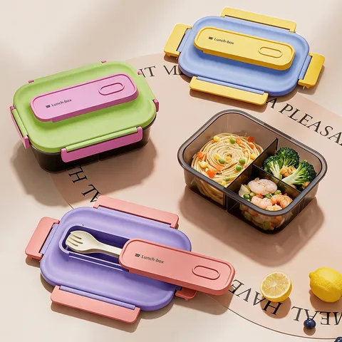 Food Grade PP Divided Lunch Box Microwave Safe Sealed Bento Box With Tableware Portable Student Office Meal Prep Container