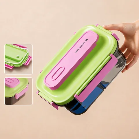 Food Grade PP Divided Lunch Box Microwave Safe Sealed Bento Box With Tableware Portable Student Office Meal Prep Container