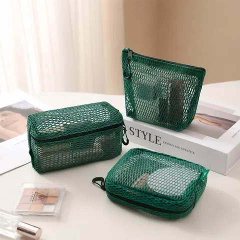 Sac Cosmétique en Maille Portable Grande Capacité Pochette de Rangement Fermeture Éclair Organisateur de Voyage