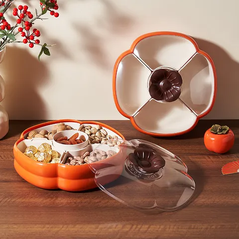Corbeille à Fruits Divisée en Forme de Kaki Boîte de Rangement en Plastique pour Fruits Secs Noix Bonbons Style Chinois Organisateur de Bureau de Salon
