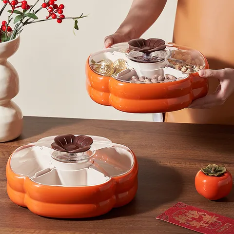 Corbeille à Fruits Divisée en Forme de Kaki Boîte de Rangement en Plastique pour Fruits Secs Noix Bonbons Style Chinois Organisateur de Bureau de Salon