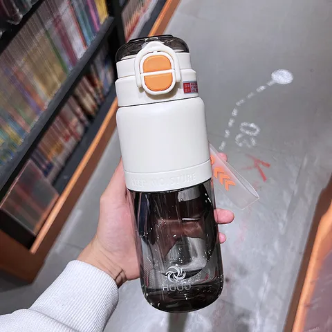 Große Kapazität Sport Wasserflasche Tragbare Kunststoff Trinkflasche Mit Trinkhalm Und Doppelter Trinkdeckel Für Outdoor Fitness Studenten