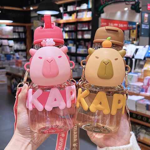 Capybara Wasserflasche Süße Cartoon Strohhalm Trinkbecher Großes Kapazität Plastik Trinkgeschirr Für Kinder Schüler