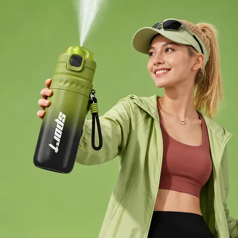 Edelstahl Thermoskanne Mit Strohhalm Sprühkühlung Tragbare Sport Wasserflasche