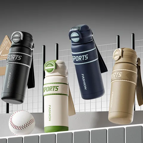 Portable Stainless Steel Vacuum Flask Sports Insulated Water Bottle With Straw Lanyard Leakproof Gym School Thermos