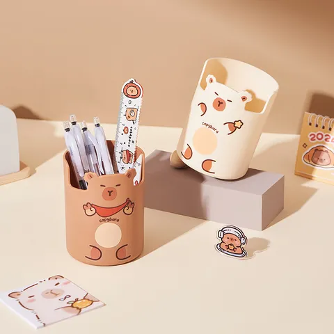 Pot à Crayons Capybara Mignon Organisateur de Bureau en Plastique Multifonctionnel Tasse à Crayons Fournitures de Bureau et d'École