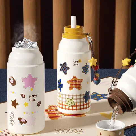 Dopamin Retro Thermoskanne 316 Edelstahl Tragbare Wasserflasche Mit Strohhalm Und Teesieb Reise Kaffeetasse