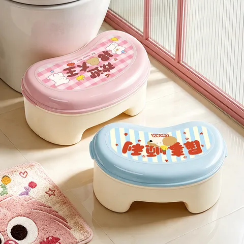 Tabouret de Toilette de Salle de Bains en Plastique Tabouret Repose-Pieds Antidérapant Avec Boîte de Rangement Motif Cartoon