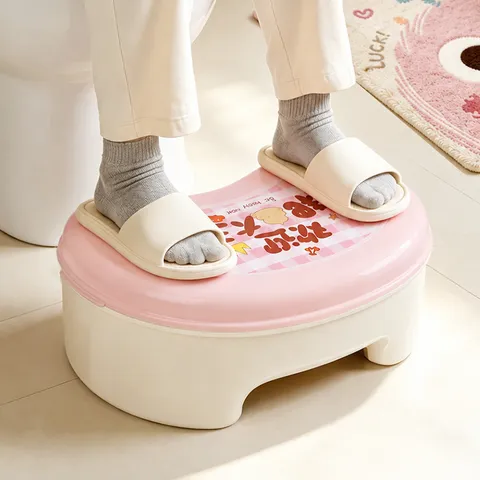 Tabouret de Toilette de Salle de Bains en Plastique Tabouret Repose-Pieds Antidérapant Avec Boîte de Rangement Motif Cartoon