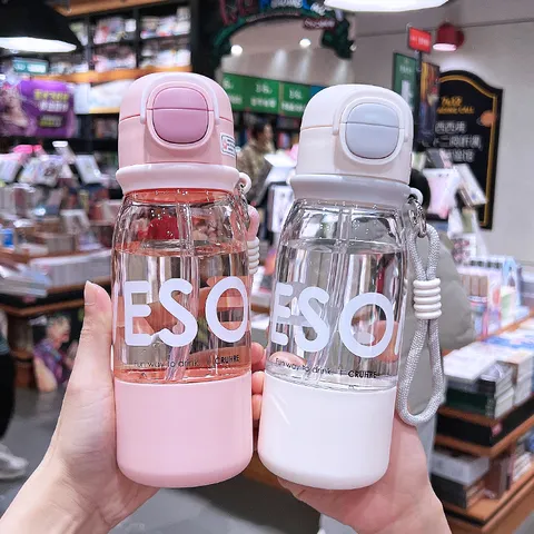 Minimalistisch Kreativ Buchstabe Raum Strohhalm Wasserflasche Doppeltrinken Kunststoff Becher Tragbar Schüler Trinkgeschirr
