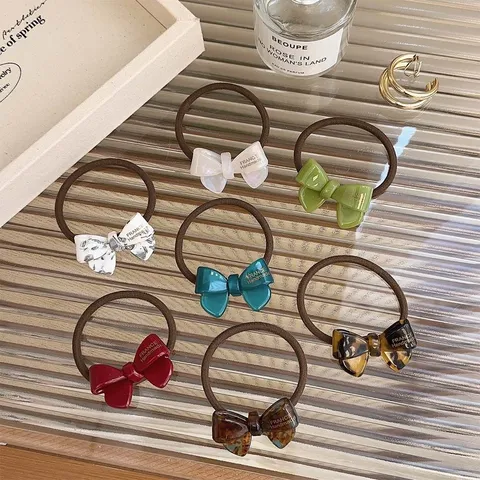 Koreaanse Gouden Label Acetaat Strik Haarelastiekje Elastisch Gummiband Frans Handgemaakte Haartouw Decoratieve Ponytail Houder Dames