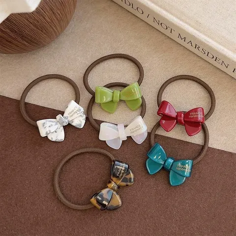 Koreaanse Gouden Label Acetaat Strik Haarelastiekje Elastisch Gummiband Frans Handgemaakte Haartouw Decoratieve Ponytail Houder Dames