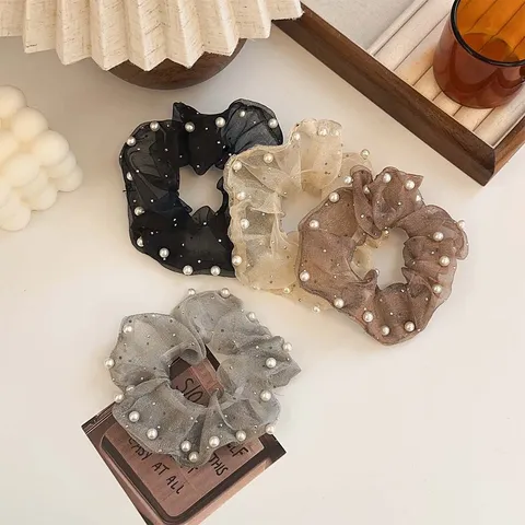 Koreanischer Retro Organza Perlen Haargummi Eleganter Großer Haarknoten Pferdeschwanz Elastisches Haarband Für Damen Modeschmuck