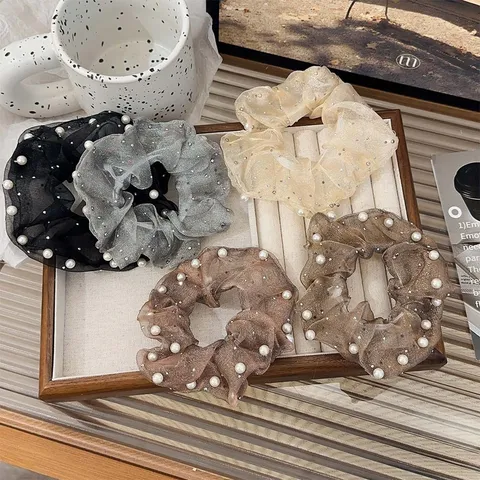 Koreanischer Retro Organza Perlen Haargummi Eleganter Großer Haarknoten Pferdeschwanz Elastisches Haarband Für Damen Modeschmuck