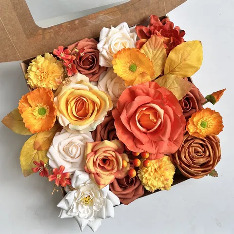Fleurs Artificielles Fleur en Soie d'Automne Boîte Cadeau DIY Arrangement Fausse Fleur pour Mariage Décoration Intérieure Fête Fourniture Florale