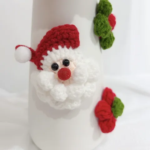 Fleurs Artificielles de Noël Fleur en Fil Tricoté Ornement en Pot avec Vase en Céramique Décoration de Maison de Fête Cadeau