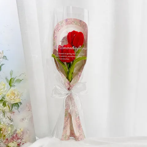 Bouquet de Tulipes en Cure-Pipes Fait Main Fleurs Artificielles Produit Fini Tissu Et Fil de Fer Décoration Florale Maison Cadeau