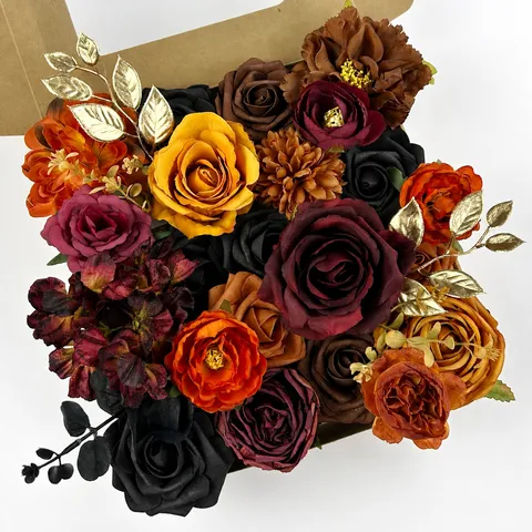 Fleurs Artificielles en Soie Têtes Ensemble de Boîte Cadeau DIY Halloween Fête de Mariage Extérieur Maison Décor Floral Artisanat