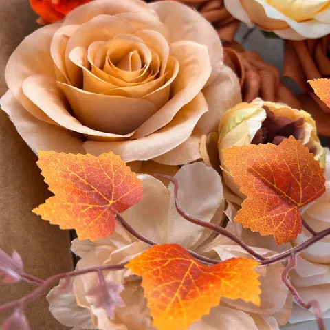 Boîte de Fleurs Artificielles Érable d'Automne DIY Arrangement de Fleurs en Soie Pour Fête de Mariage Décoration Maison Faux Roses Bouquet Floral