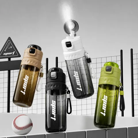 Große Kapazität Plastik Sport Wasserflasche Mit Spray Und Strohhalm Portable Auswegsicher Trinkgeschirr Für Fitness Outdoor Sport Studenten