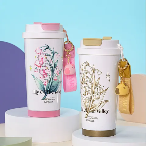 Tragbarer Edelstahl Vakuumisolierten Kaffeebecher Mit Strohhalm Und Süßem Cartoon-Druck Doppeltrink-Wasserflasche