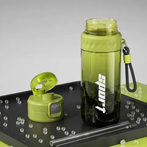 Große Kapazität Plastik Sport Wasserflasche Mit Spray Und Strohhalm Portable Auswegsicher Trinkgeschirr Für Fitness Outdoor Sport Studenten