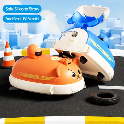 Kinder Süß Autoscooter Strohhalm Wasserflasche PC Cartoon Tragbare Trinkbecher Mit Gurt Spielzeug Auto Krug Für Schule Kinder