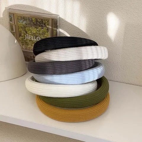 Women Knitted Ribbed High Cranial Top Sponge Padded Headband Solid Candy Color Wide Hairband Fashion Hair Accessories