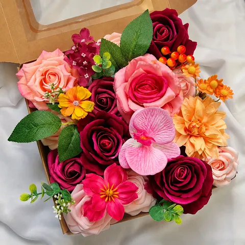 Boîte Cadeau de Fleurs Artificielles Bouquet de Fleurs en Soie Pour Décoration Maison Saint-Valentin Fête de Mariage Arrangement Floral