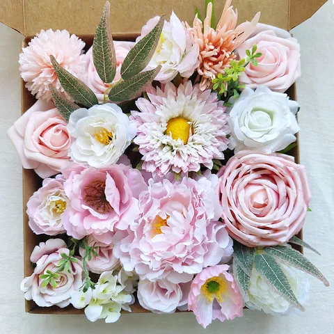 Fête de Mariage Boîte de Fleurs de Rose en Soie Artificielle DIY Bouquet à la Main Simulation Boîte Cadeau Florale Décoration Intérieure