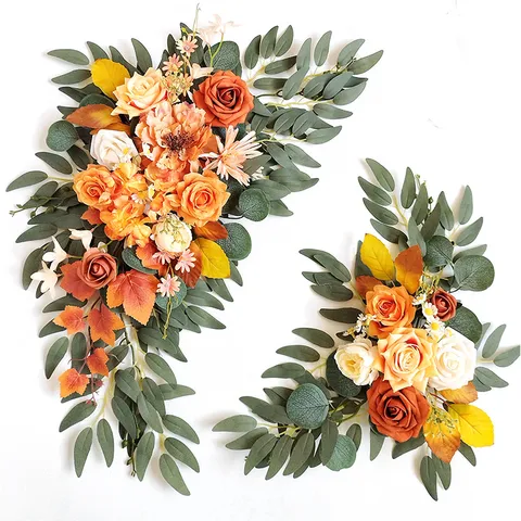 Fleurs d'Arche de Mariage Signe de Bienvenue Linteau de Porte Ensemble de Roses en Soie Arrangement Floral Fait Main Décor de Fête