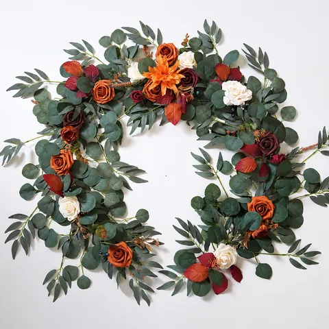 Guirlande de Fleurs de Rose en Soie Artificielle Vignes Fausse Plante Guirlande Florale Suspendue pour Mariage Table Maison Fête Décoration Murale