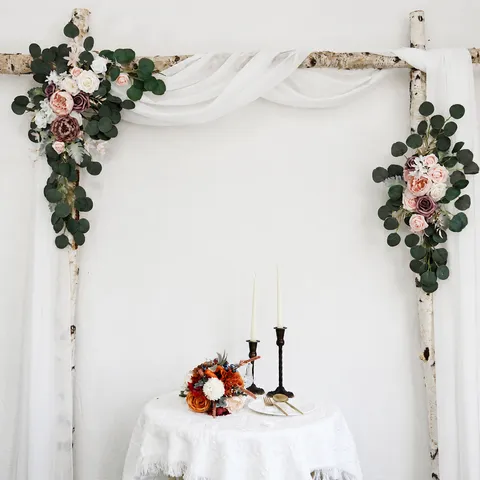 Arrangements Floraux d'Arche de Roses en Soie Artificielle Champagne Décor de Fond pour Cérémonie de Mariage en Plein Air