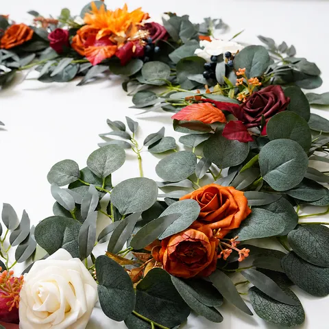 Guirlande de Fleurs de Rose en Soie Artificielle Vignes Fausse Plante Guirlande Florale Suspendue pour Mariage Table Maison Fête Décoration Murale