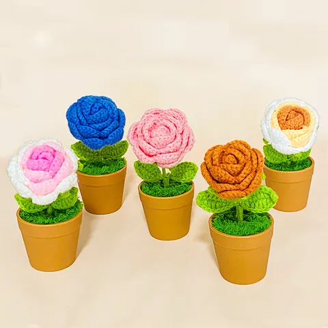 Plante en Pot de Fleurs en Laine Tricotée à Main Rose Tournesol Marguerite Crochetée Décoration de Table Cadeau Pour Maison Fête