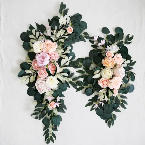 Fleurs Artificielles en Soie Rose Arrangement Floral d'Arche de Linteau pour Cérémonie de Mariage Fête Extérieur Décoration