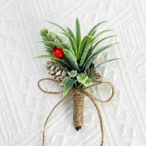Corsage de Mariage en Verdure d'Ananas d'Air Artificiel Fait Main Boutonnière de Mariée Fleur de Poignet Décoration de Fête