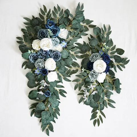 Fleurs d'Arche de Mariage Européen Bleu Rose Artificielle Arrangements Floraux en Soie pour Cérémonie Extérieure Décoration de Porte